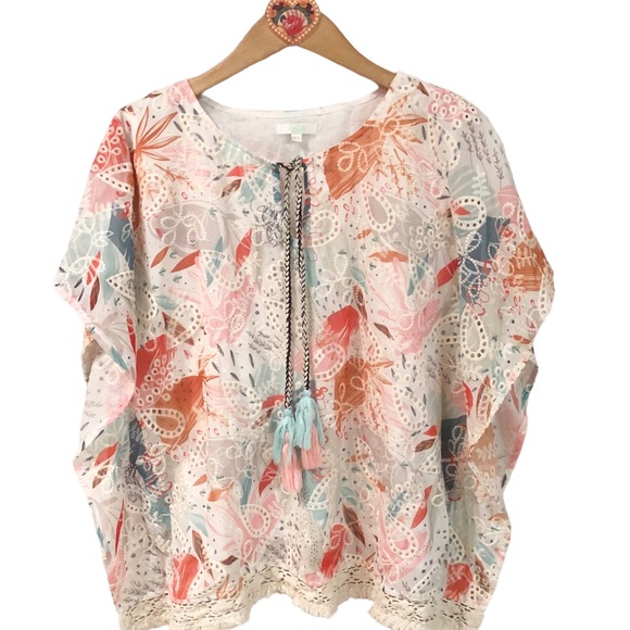 Jade Melody Tan embroidered-eyelet floral print fringed blouse with tass… - Picture 8 of 8